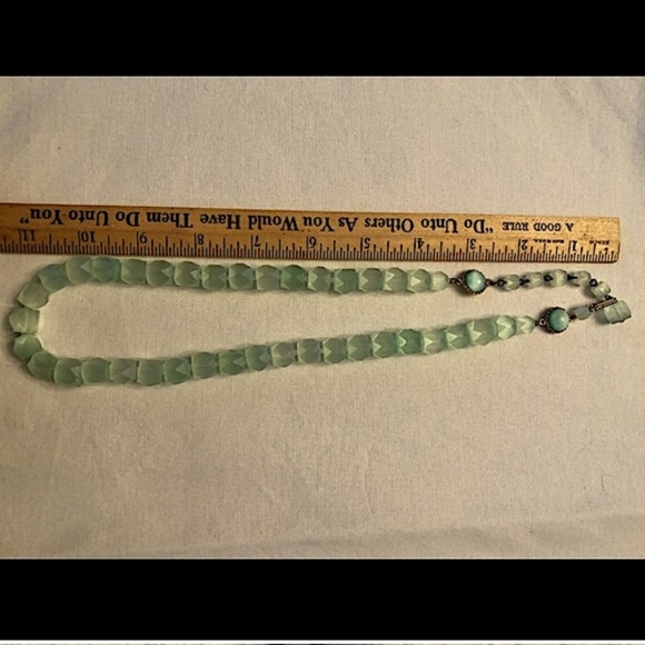 Czech Russian Cane Bead Necklace Celadon VNTG EUC - Picture 4 of 5